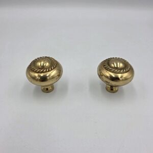 2 Vintage Amerock Solid Brass Round Rope Edge 1" Cabinet Knob Pull Goldtone